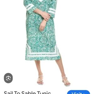 Elegant Long Sleeve Floral Dress in Teal and White